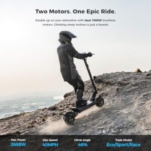 Ausom L2 Max 2000W Dual Motor Electric Scooter for Adults, 56 Miles Max Range Folding Off Road E Scooter, 31 Mph Top Speed,48V 20.8Ah Battery, E-ABS and Dual Disc Brakes, All-Round Lighting System - Image 3